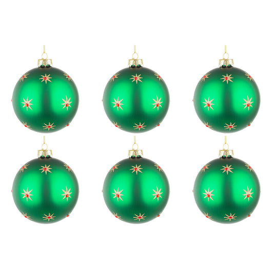 Palline di Natale in Vetro Verde con Stelle Oro Astral Diametro: 80 mm