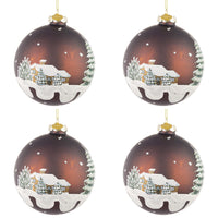 Palline di Natale in Vetro Marrone con Casette Village Diametro: 100 mm