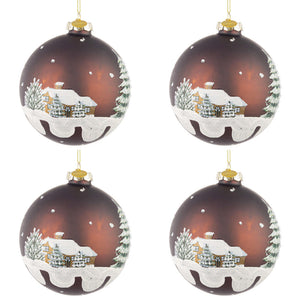 Palline di Natale in Vetro Marrone con Casette Village Diametro: 100 mm