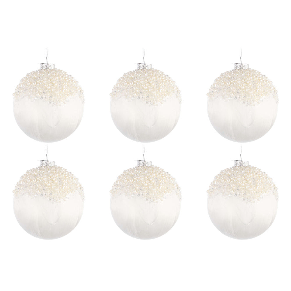 Palline di Natale in Vetro Bianco con Perline Voguish Diametro: 80 mm