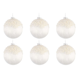 Palline di Natale in Vetro Bianco con Perline Voguish Diametro: 80 mm