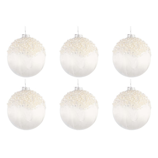 Palline di Natale in Vetro Bianco con Perline Voguish Diametro: 80 mm