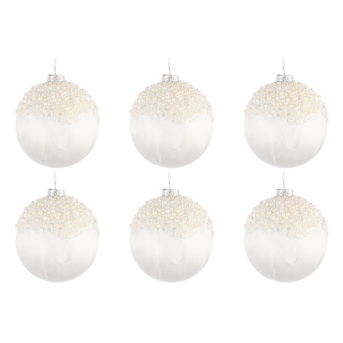 Palline di Natale in Vetro Bianco con Perline Voguish Diametro: 80 mm