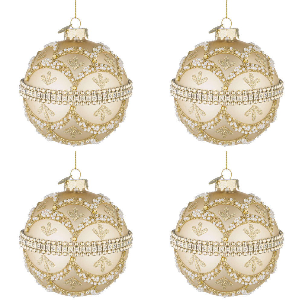 Palline di Natale in Vetro Champagne con Brillanti e Perle Beloved Diametro: 100 mm