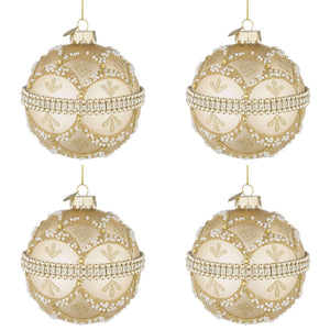 Palline di Natale in Vetro Champagne con Brillanti e Perle Beloved Diametro: 100 mm