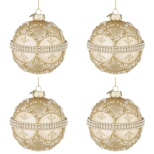 Palline di Natale in Vetro Champagne con Brillanti e Perle Beloved Diametro: 100 mm