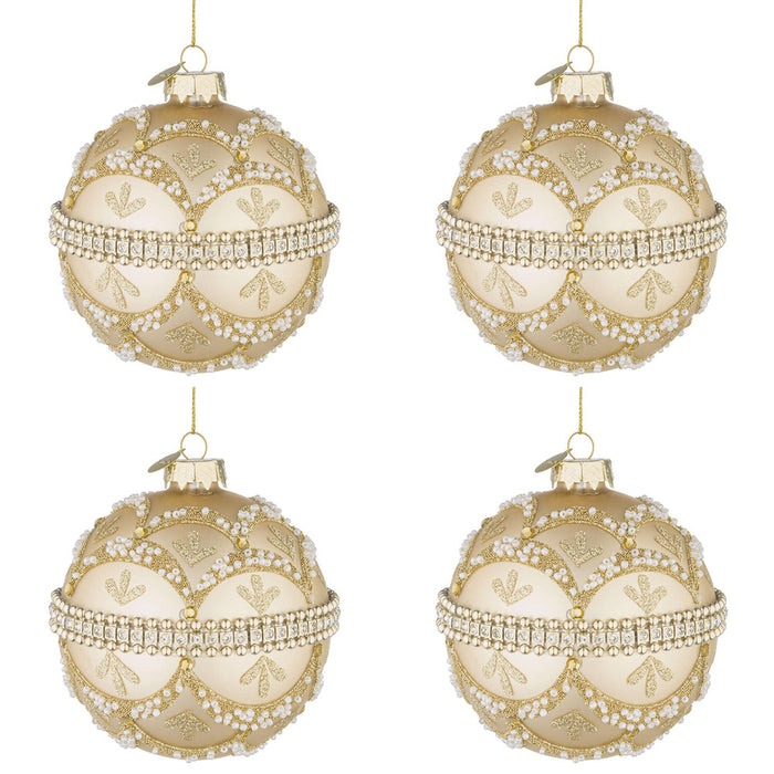 Palline di Natale in Vetro Champagne con Brillanti e Perle Beloved Diametro: 100 mm