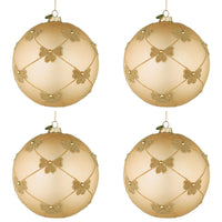 Palline di Natale in Vetro Champagne con Fiocchi Oro Flock Diametro: 100 mm