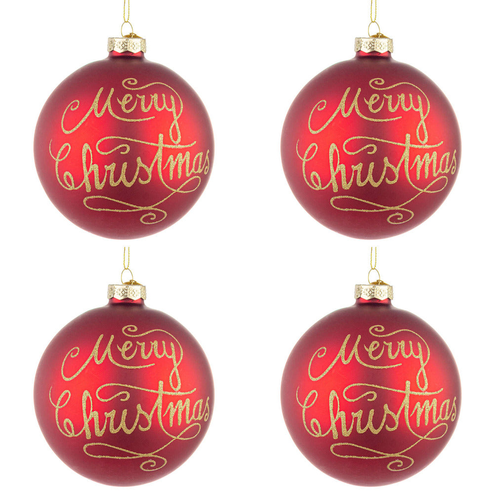 Palline di Natale in Vetro Rosse Merry Christmas Diametro: 100 mm