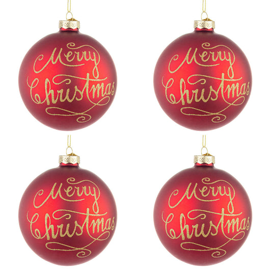 Palline di Natale in Vetro Rosse Merry Christmas Diametro: 100 mm