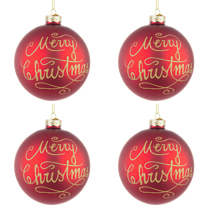 Palline di Natale in Vetro Rosse Merry Christmas Diametro: 100 mm