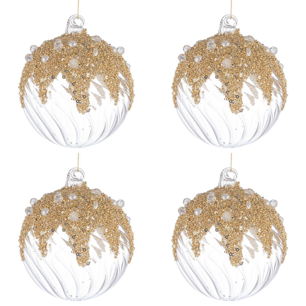 Palline di Natale in Vetro Trasparenti con Decorazioni Oro Beautity Diametro: 100 mm