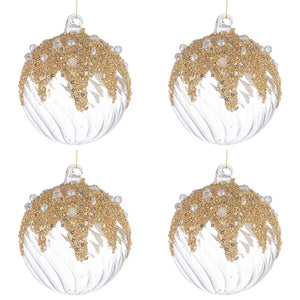 Palline di Natale in Vetro Trasparenti con Decorazioni Oro Beautity Diametro: 100 mm