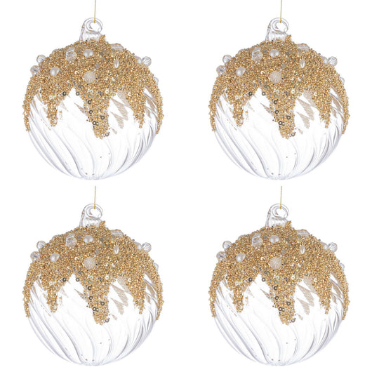 Palline di Natale in Vetro Trasparenti con Decorazioni Oro Beautity Diametro: 100 mm