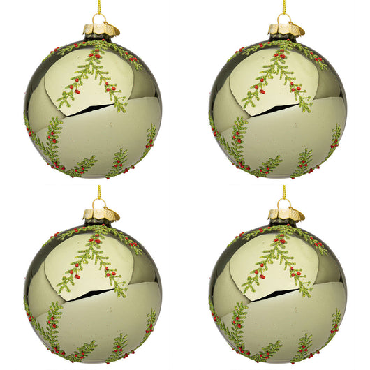 Palline di Natale in Vetro Verde Oliva con Rametti Wood Diametro: 100 mm