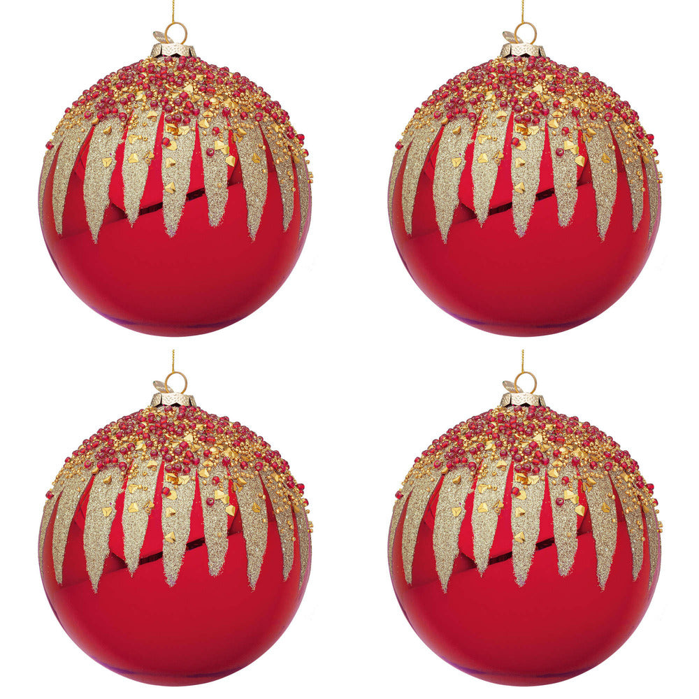 Palline di Natale in Vetro Rosse con Decorazioni Oro Firework Diametro: 100 mm