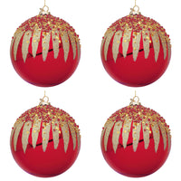 Palline di Natale in Vetro Rosse con Decorazioni Oro Firework Diametro: 100 mm