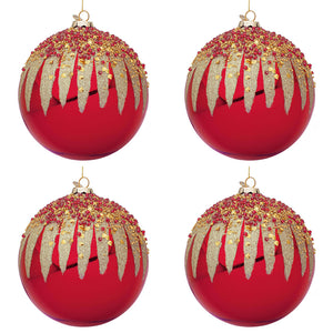Palline di Natale in Vetro Rosse con Decorazioni Oro Firework Diametro: 100 mm