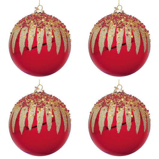 Palline di Natale in Vetro Rosse con Decorazioni Oro Firework Diametro: 100 mm