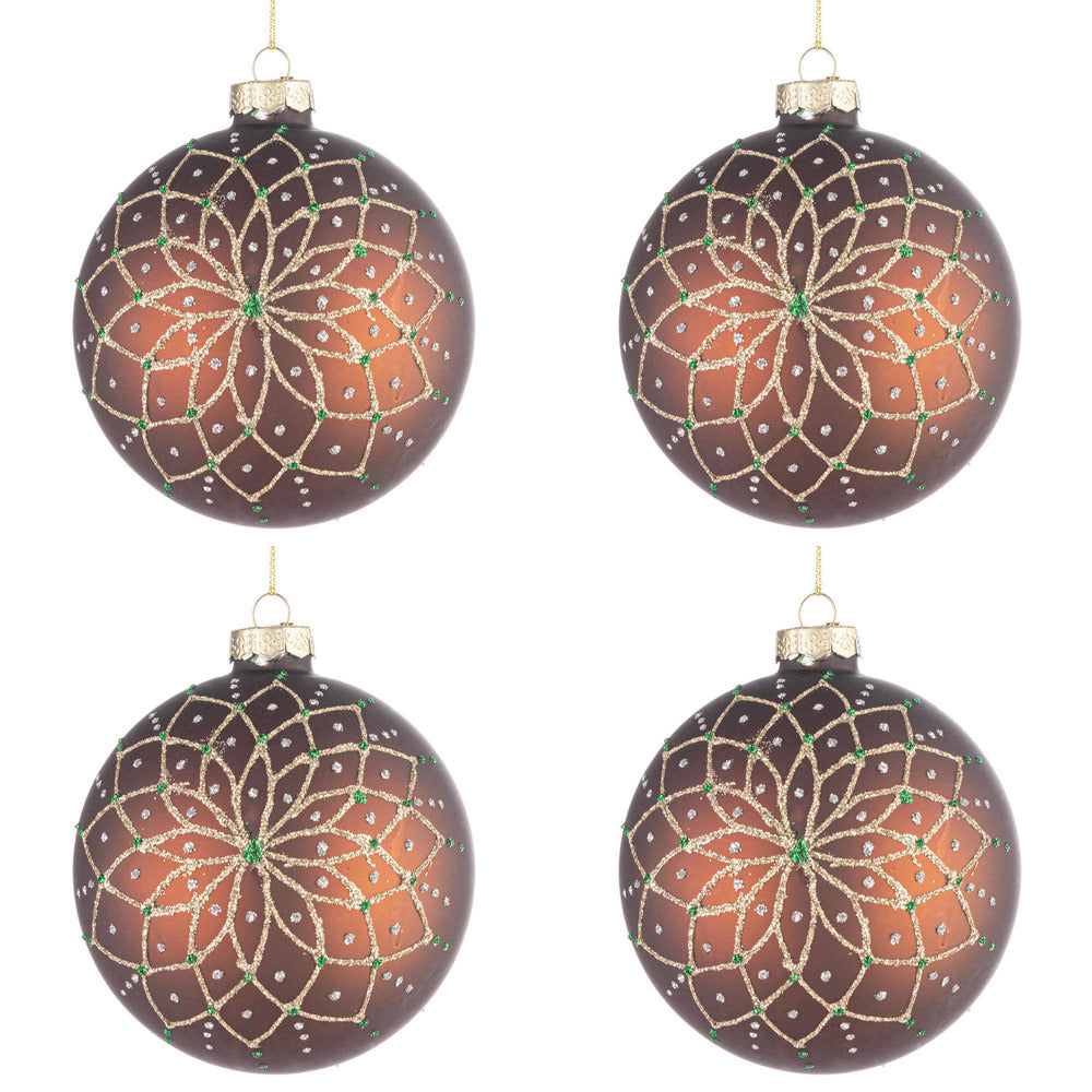 Palline di Natale in Vetro Marrone e Oro Florid Diametro: 100 mm