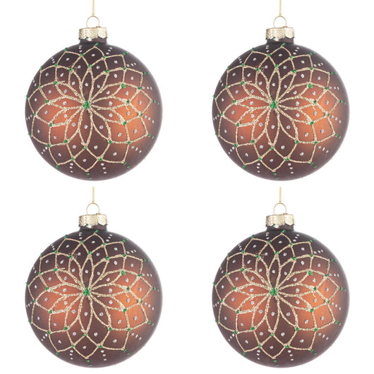 Palline di Natale in Vetro Marrone e Oro Florid Diametro: 100 mm