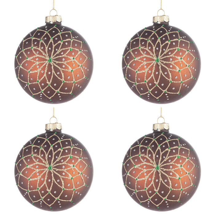 Palline di Natale in Vetro Marrone e Oro Florid Diametro: 100 mm
