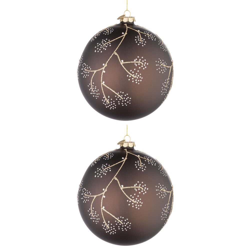 Palline di Natale in Vetro Marrone e Rametti Oro Floral Diametro: 150 mm