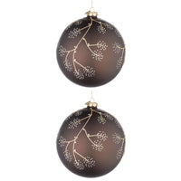 Palline di Natale in Vetro Marrone e Rametti Oro Floral Diametro: 150 mm