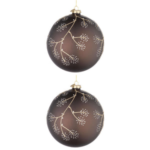 Palline di Natale in Vetro Marrone e Rametti Oro Floral Diametro: 150 mm