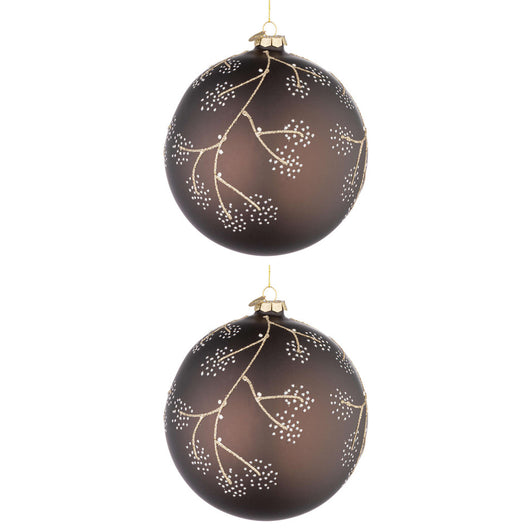 Palline di Natale in Vetro Marrone e Rametti Oro Floral Diametro: 150 mm