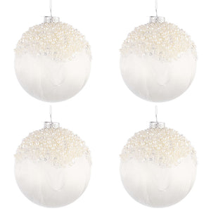 Palline di Natale in Vetro Bianco con Perline Voguish Diametro: 100 mm