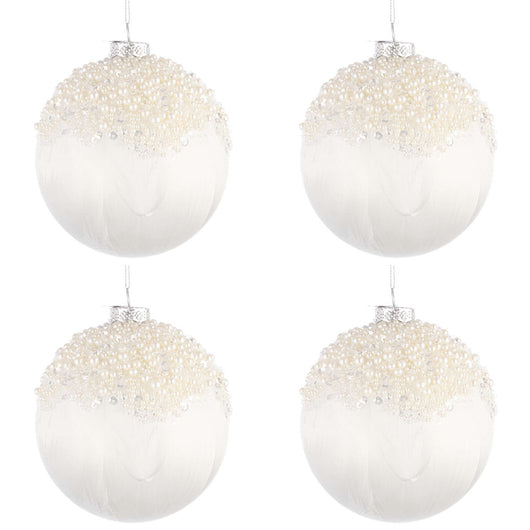 Palline di Natale in Vetro Bianco con Perline Voguish Diametro: 100 mm