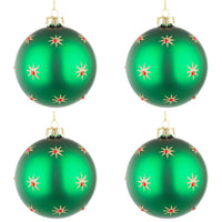 Palline di Natale in Vetro Verde con Stelle Oro Astral Diametro: 100 mm