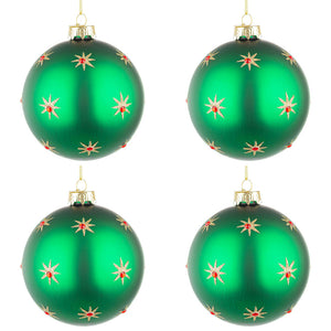 Palline di Natale in Vetro Verde con Stelle Oro Astral Diametro: 100 mm