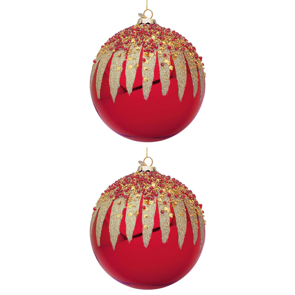 Palline di Natale in Vetro Rosse con Decorazioni Oro Firework Diametro: 150 mm