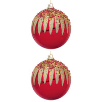 Palline di Natale in Vetro Rosse con Decorazioni Oro Firework Diametro: 150 mm