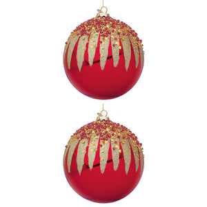 Palline di Natale in Vetro Rosse con Decorazioni Oro Firework Diametro: 150 mm