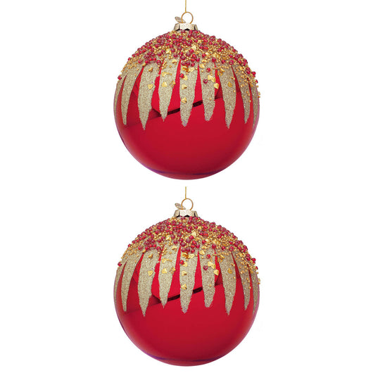 Palline di Natale in Vetro Rosse con Decorazioni Oro Firework Diametro: 150 mm