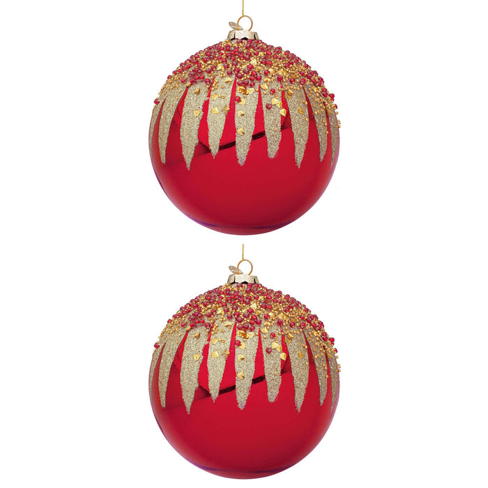 Palline di Natale in Vetro Rosse con Decorazioni Oro Firework Diametro: 150 mm