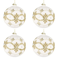 Palline di Natale in Vetro Bianche con Decorazioni Oro Garish Diametro: 100 mm