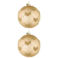 Palline di Natale in Vetro Champagne con Fiocchi Oro Flock Diametro: 150 mm