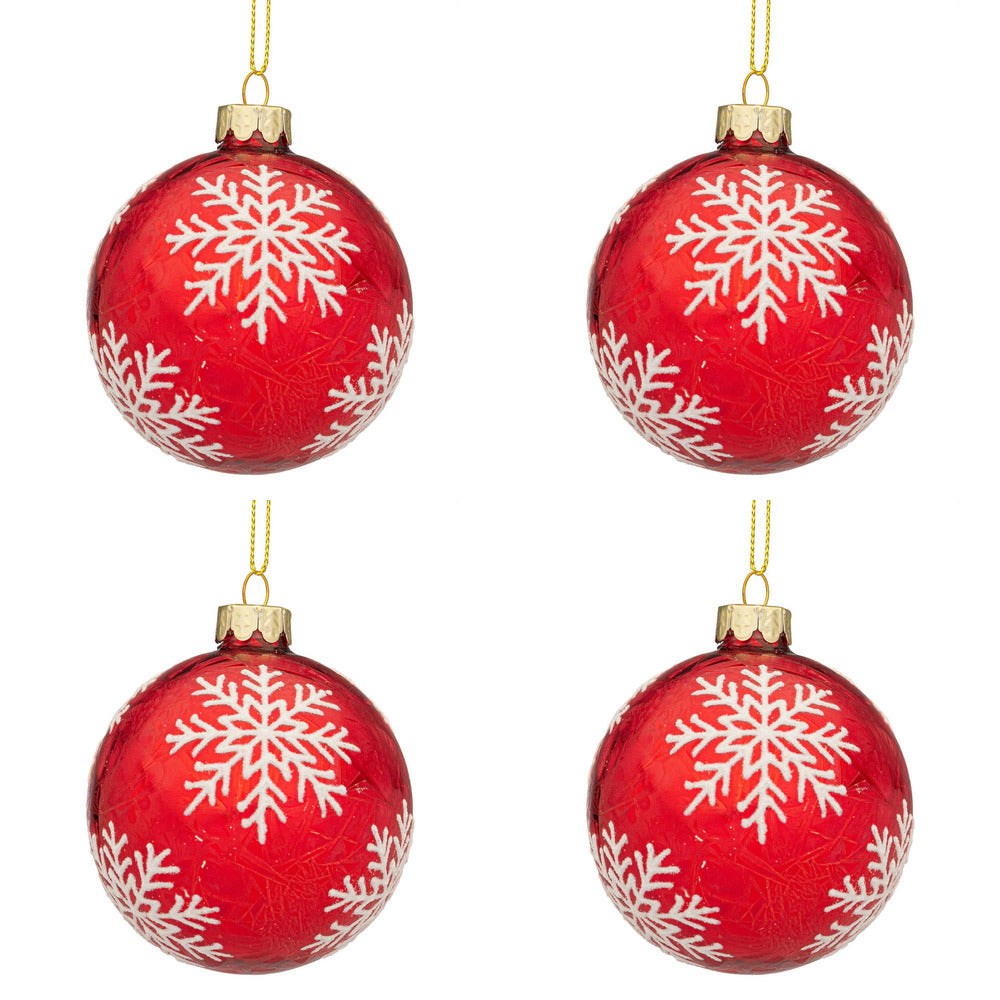 Palline di Natale in Vetro Rosse e Fiocco di Neve Blizzard Diametro: 100 mm