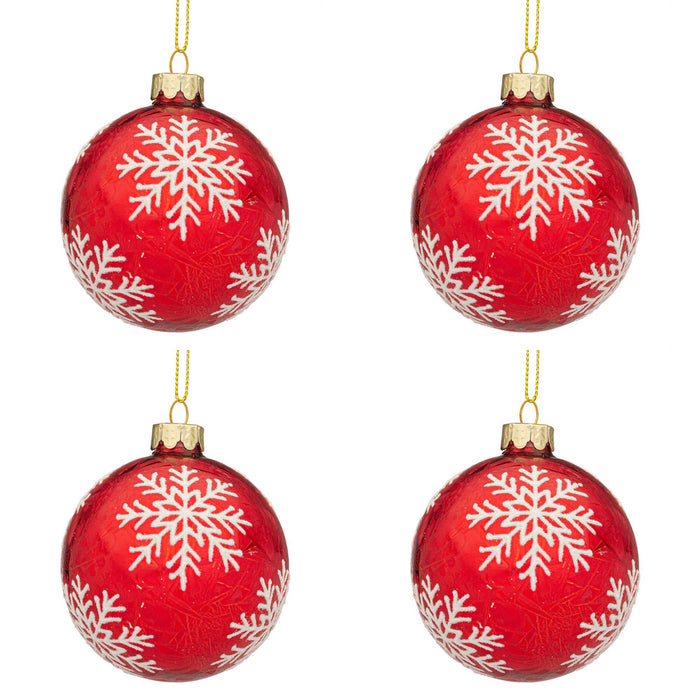 Palline di Natale in Vetro Rosse e Fiocco di Neve Blizzard Diametro: 100 mm