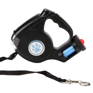 Guinzaglio Retrattile 3in1 con Luce Led e Porta Sacchetti Igienici 5Metri Nero o Grigio