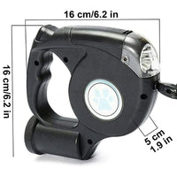 Guinzaglio Retrattile 3in1 con Luce Led e Porta Sacchetti Igienici 5Metri Nero o Grigio