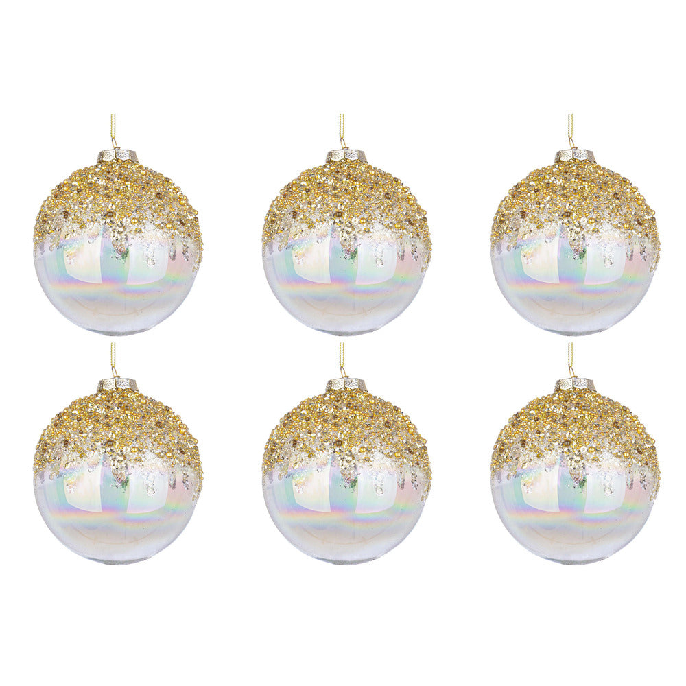 Palline di Natale in Vetro Iridescente e Brillantini Oro Alisia Diametro: 80 mm