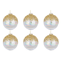 Palline di Natale in Vetro Iridescente e Brillantini Oro Alisia Diametro: 80 mm