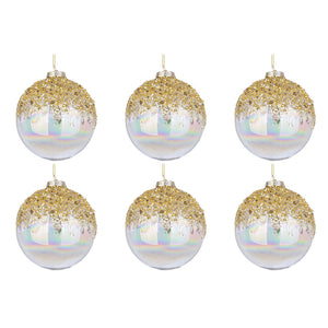 Palline di Natale in Vetro Iridescente e Brillantini Oro Alisia Diametro: 80 mm