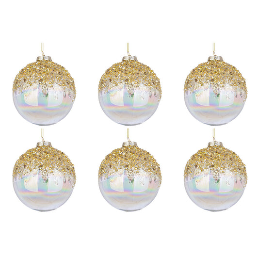 Palline di Natale in Vetro Iridescente e Brillantini Oro Alisia Diametro: 80 mm