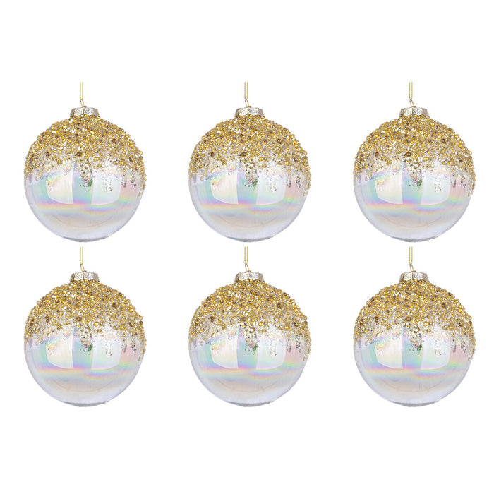 Palline di Natale in Vetro Iridescente e Brillantini Oro Alisia Diametro: 80 mm